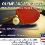 V dňoch 5.12 (utorok) a 8.12.2017 (piatok) sa uskutoční 2.ročník projektu „Olympiáda seniorov s trvalým pobytom v Mestskej časti Košice-Staré Mesto“. Cieľom olympiády je zapojenie čo najširšej skupiny seniorov nad 65 rokov do rôznych pohybových disciplín. Súťažiť sa bude jednotlivo, v nasledovných kategóriách: bowling – 5.12.2017 od 10.00 hod. v Admiral Clube, pinpong a hod […]